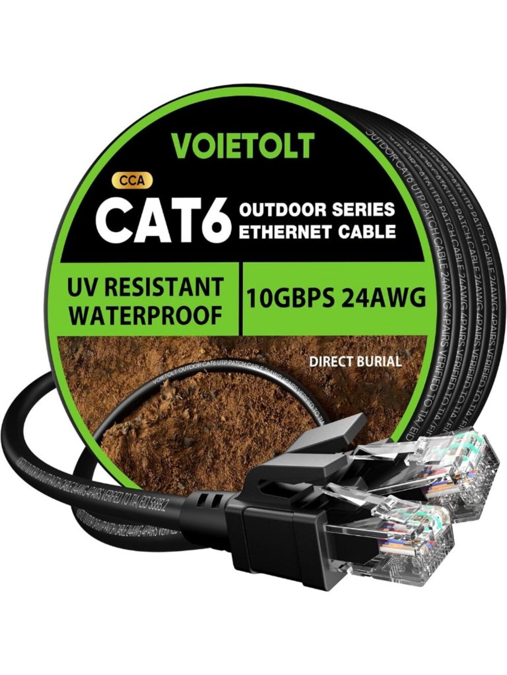 150ft Waterproof Cat 6 Ethernet Cable, 10Gbps Direct Burial, UV Resistant